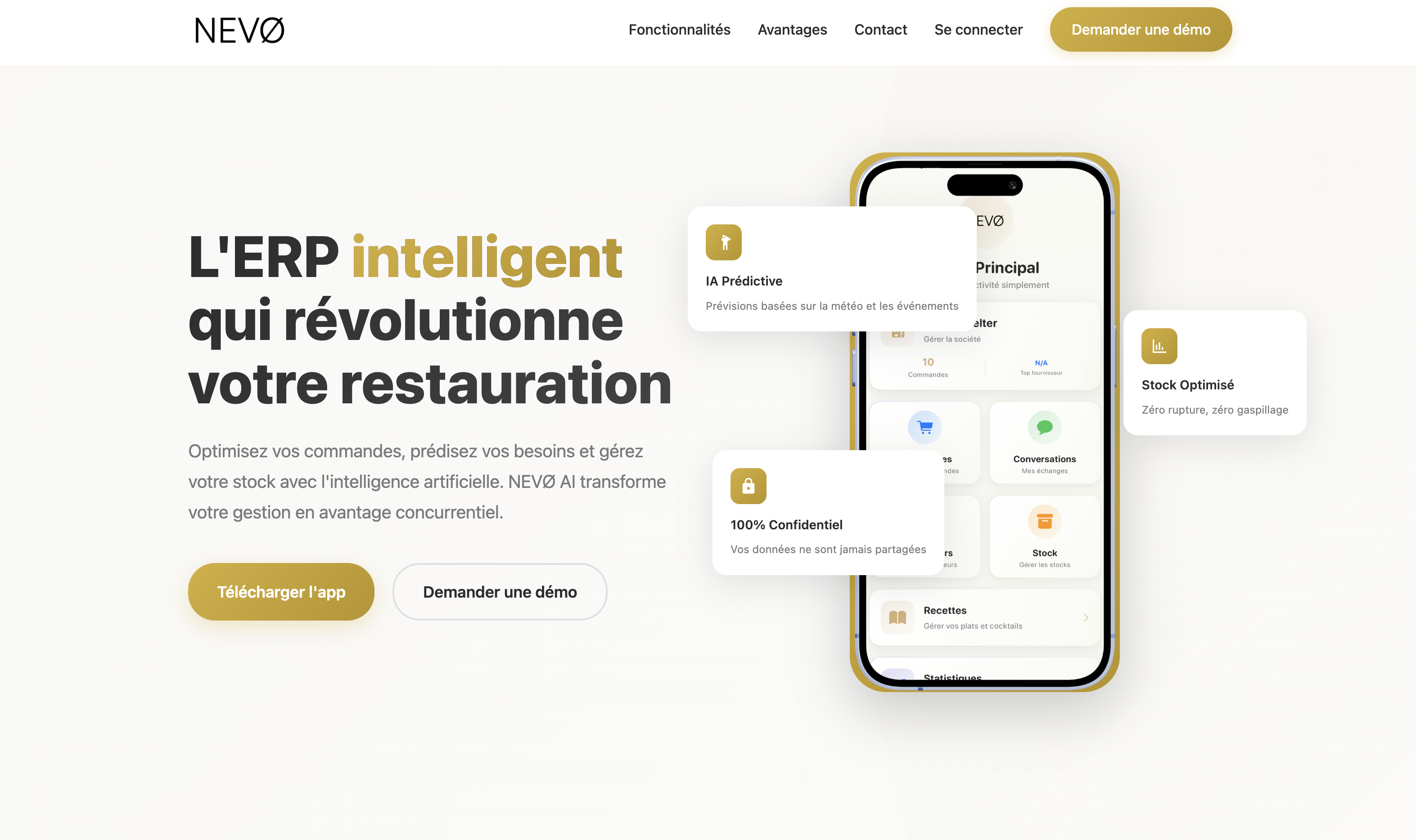 Application NEVØ IA — gestion intelligente restauration